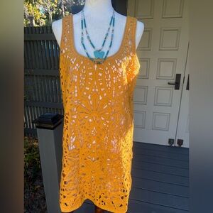 Laundry by Design Yellow Linen Eyelet Lace Sleeveless Dress